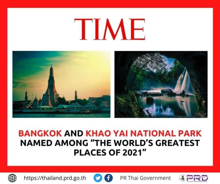 Bangkok and Khao Yai National Park have been included in Time magazine’s list of ‘The World’s Greatest Places of 2021’.